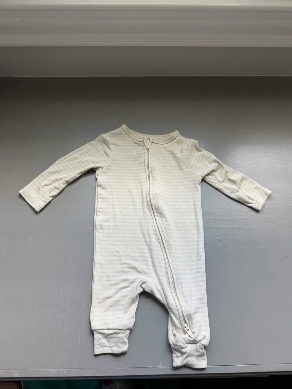 cloud island Cream Striped Zipper Footie One-Piece